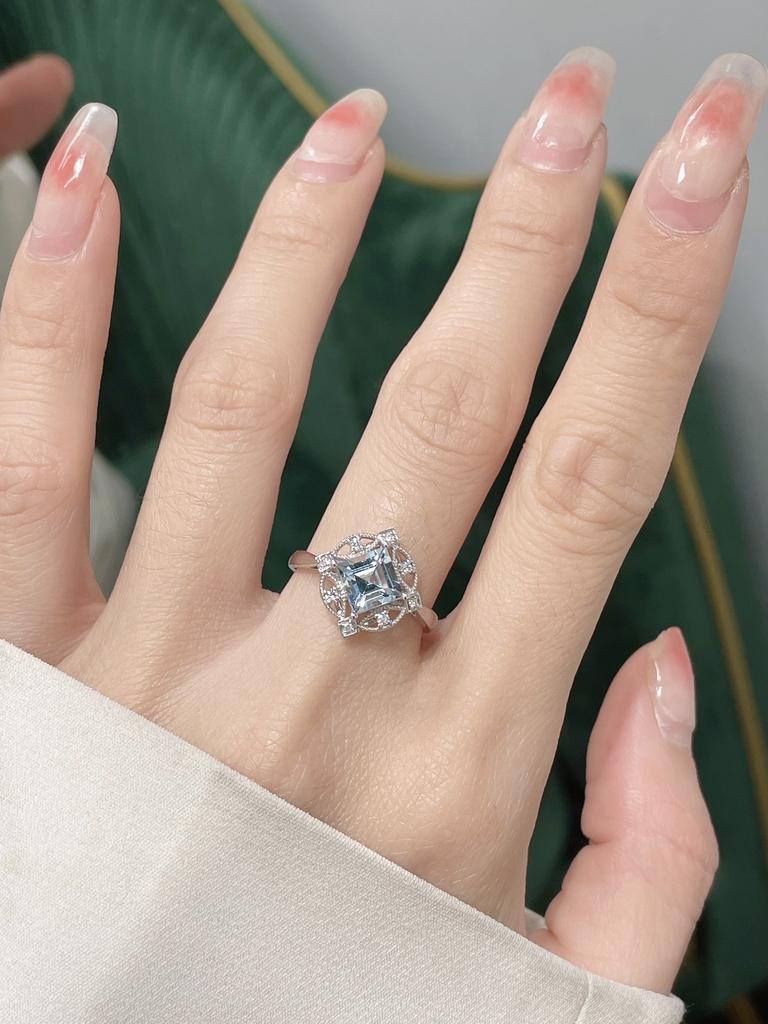 New Geometric Ring Temperament Aquamarine Jewelry  Copper Non-fading Wedding Party Birthday Gift Jewellery