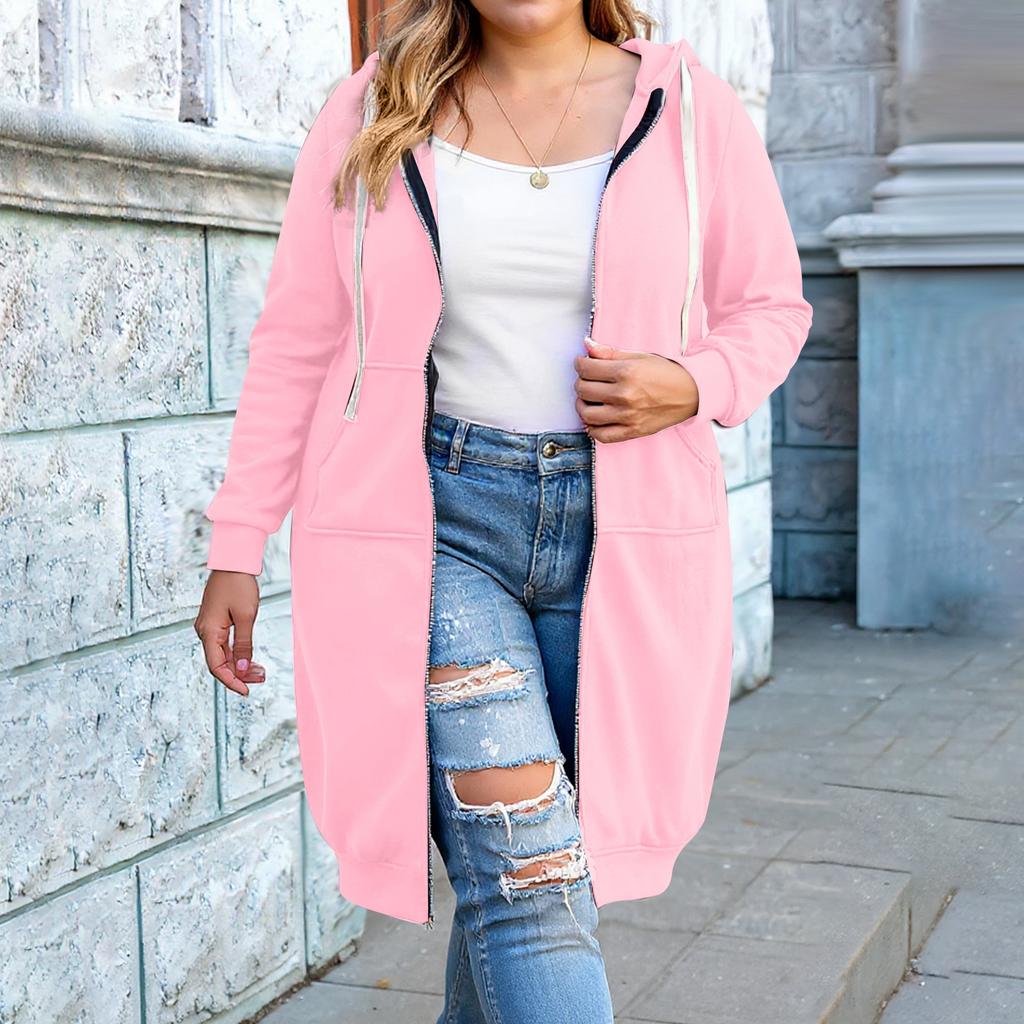 Women's Fashion Casual Plus Size Hooded  Long-Sleeve Solid Jacket