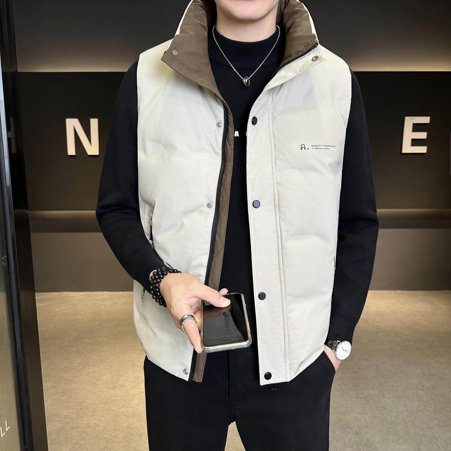 

Men s Trendy Down Vest with Short Stand-Up Collar - Loose, Versatile, Sleeveless Jacket for Autumn/Winter 2025 XXL бежевий