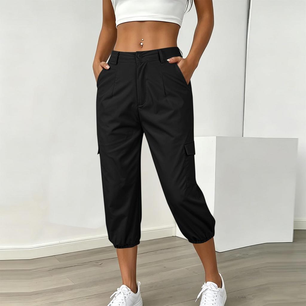 Women Casual Cargo Pants with Pockets Elastic Hem Adjustable Waistband Lightweight Durable Fabric Relaxed Fit