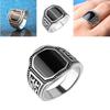 Elegant Fashion Jewelry Ring With Round Black Rhinestone And Curved Engraving For Men