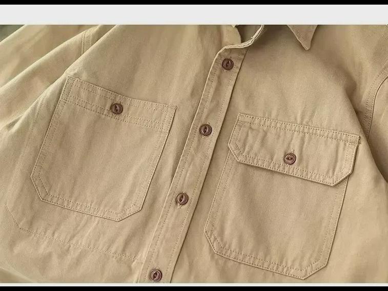 Jachetă Cămașă de Lucru cu Mânecă Lungă pentru Bărbați, Toamnă, Verde Militar, Kaki