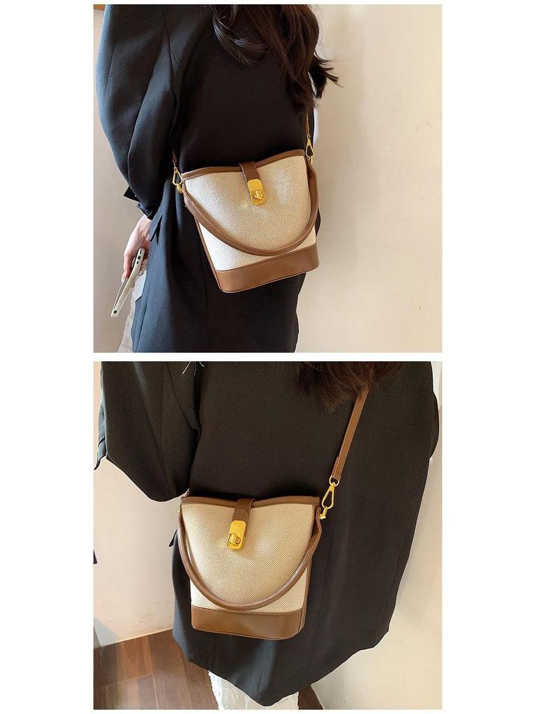 2025 Damen Retro Color Block Canvas Bucket Bag – Modische, vielseitige Pendler-Umhänge-/Crossbody-Tasche