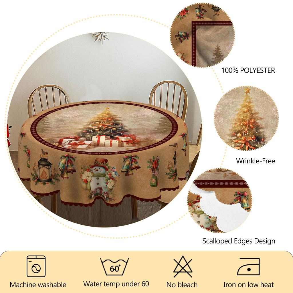 1 Weihnachtliche Runde und Rechteckige Tischdecken, Verschiedene Größen, Antiker Weihnachtsbaum Schneemann Exquisite Glocken Tischdecken für den täglichen Heimküchengebrauch,