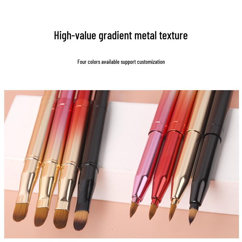 Double-Ended Retractable Lip Brush with Cap - Portable, Colorful Metal Design for Makeup Artists