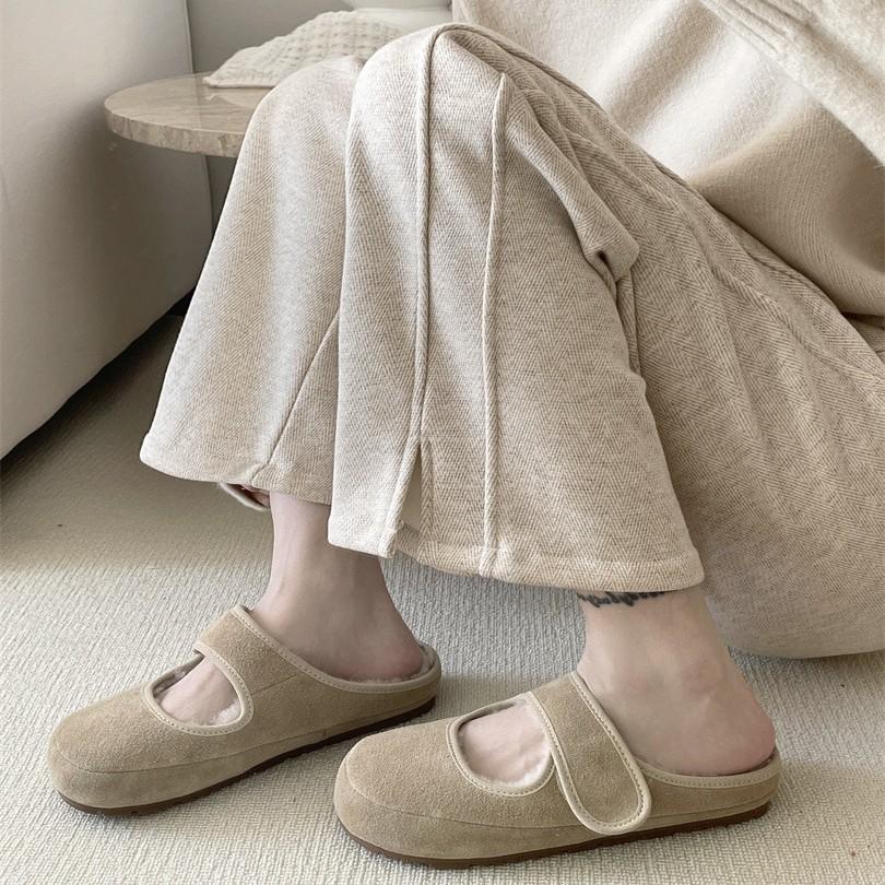 Baotou Slippers Women's Outer Wear 2025 Autumn and Winter New Soft Flat Mary Jane Shoes Ugly Cute Velcro Light Mouth Lazy Shoes