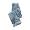 Women's Thickened Fleece-Lined Wide-Leg Jeans for Autumn and Winter - Warm, Loose Fit, Straight-Cut.