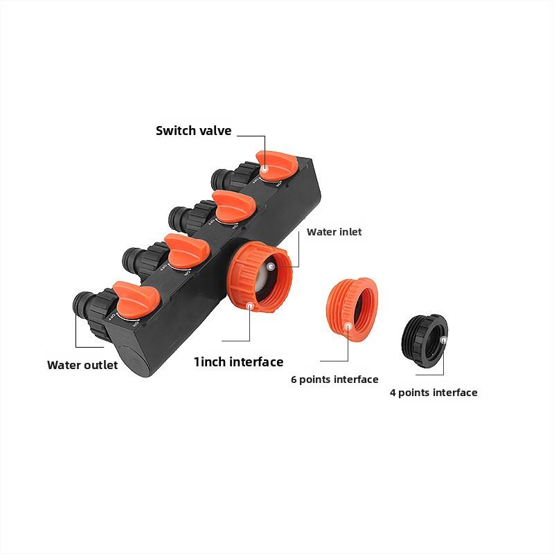 Faucet four-way shunt with switch four-way valve nozzle quick plug connector one in four out water shunt