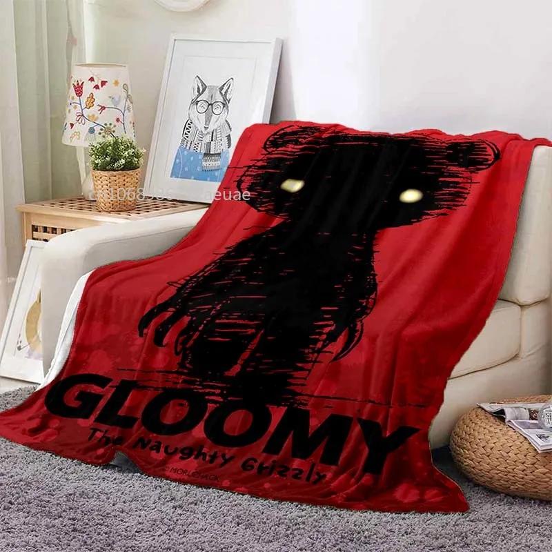 Cartoon Gloomy Bear Printed Blanket for Beds Sofas Warm Soft Flannel Blanket Gift