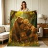 Soft Warm Flannel Blanket with Cozy Bear Family Forest Print All Season Throw Blanket for Couch Chair Bedroom Living Room Outdoor Camping