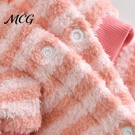 Cozy Dog Shirt Cute Duck Shirt, Striped Plush Pet Clothes, Snap Button Coat Closure, Warm Autumn Winter Outfit for Small Medium Dogs Skin-friendly