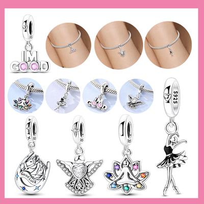 Copper Craft Lucky Horseshoe Black Swan Ballet Lotus Beads Charms Pendant For Authentic Bracelet Woman Girl Jewellery