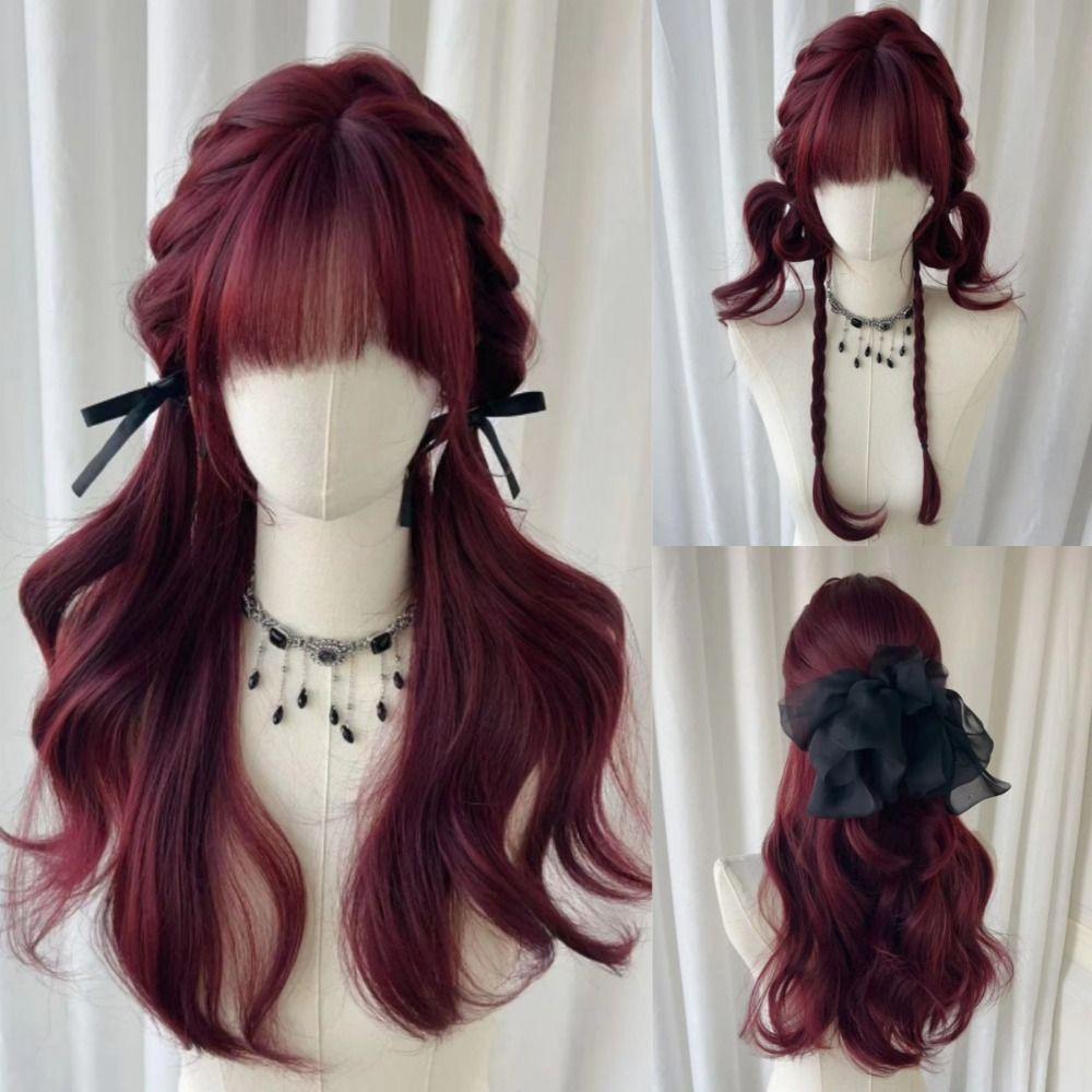Sztuczne Peruki Harajuku z Grzywką Halloween Cosplay Lolita Peruki Długie Kręcone Falowane Włosy Kobiety