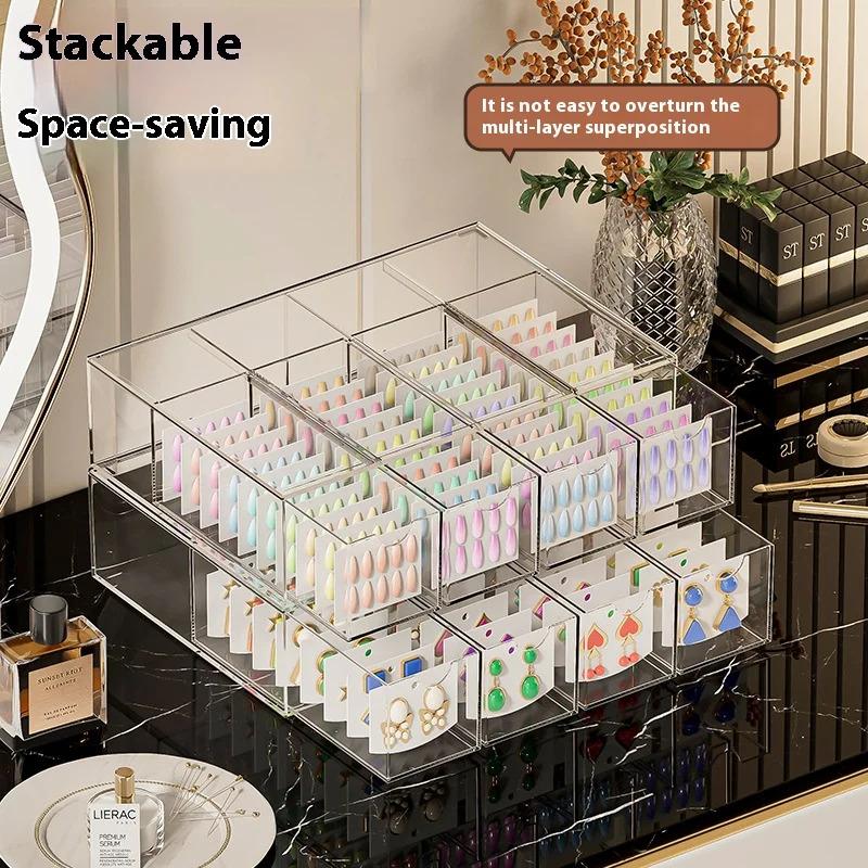 Przezroczyste Organizery Pudełka do Przechowywania Kolczyków Kosmetyczne Uchwyt do Przechowywania Biżuterii Wielofunkcyjne Pudełko do Przechowywania z Szufladą Organizujące Szafki