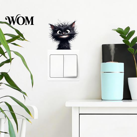 Cute Animal Switch Sticker Luminous Light Decals, Glow in The Dark Cat Sticker, Cartoon PVC Wall Art Mural for Bedroom Living Room Waterproof Decal