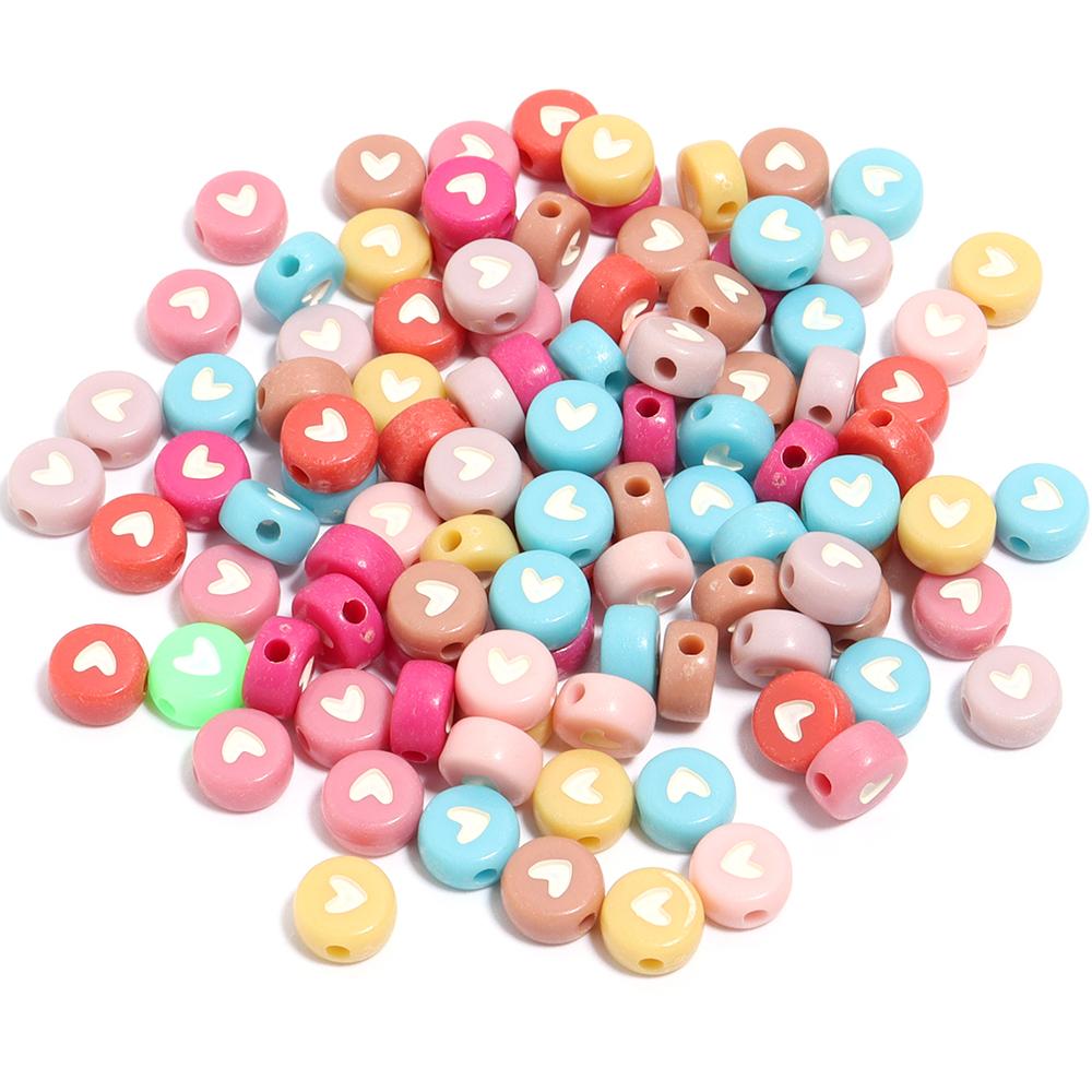 100pcs/lot 7mm Acrylic Heart Beads Flat Round Colorful Loose Spacer Beads For Jewelry Making DIY Necklace Bracelets Accessories