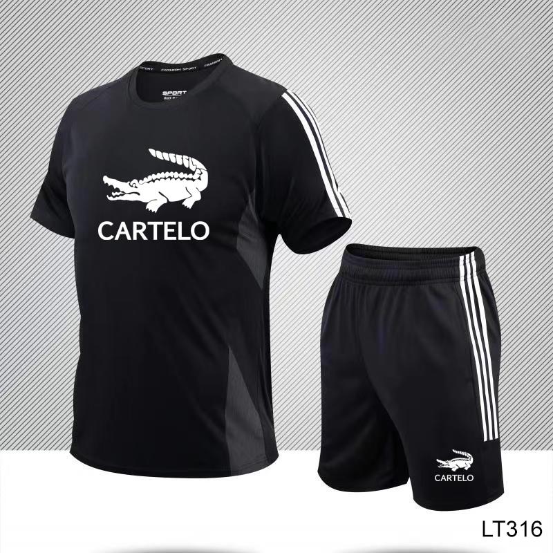 

Пляжный комплект весна/лето 2024, влагоотводящая и быстросохнущая футболка для бега, шорты, спортивный комплект с принтом M чёрный