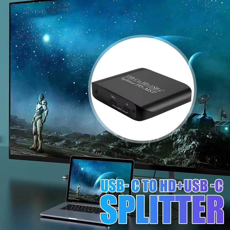 Type-C To HDTV Compatible/USB-C4k60Hz MST Display Port SST Allocator Type-C Allocator PD Power Supply Dual Display Expansion