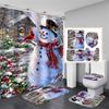 Cute Snowman Christmas Shower Curtain Set Silver Pine Branches Snowflake Xmas Balls Bathroom Decor Rug Bath Mat Toilet Lid Cover