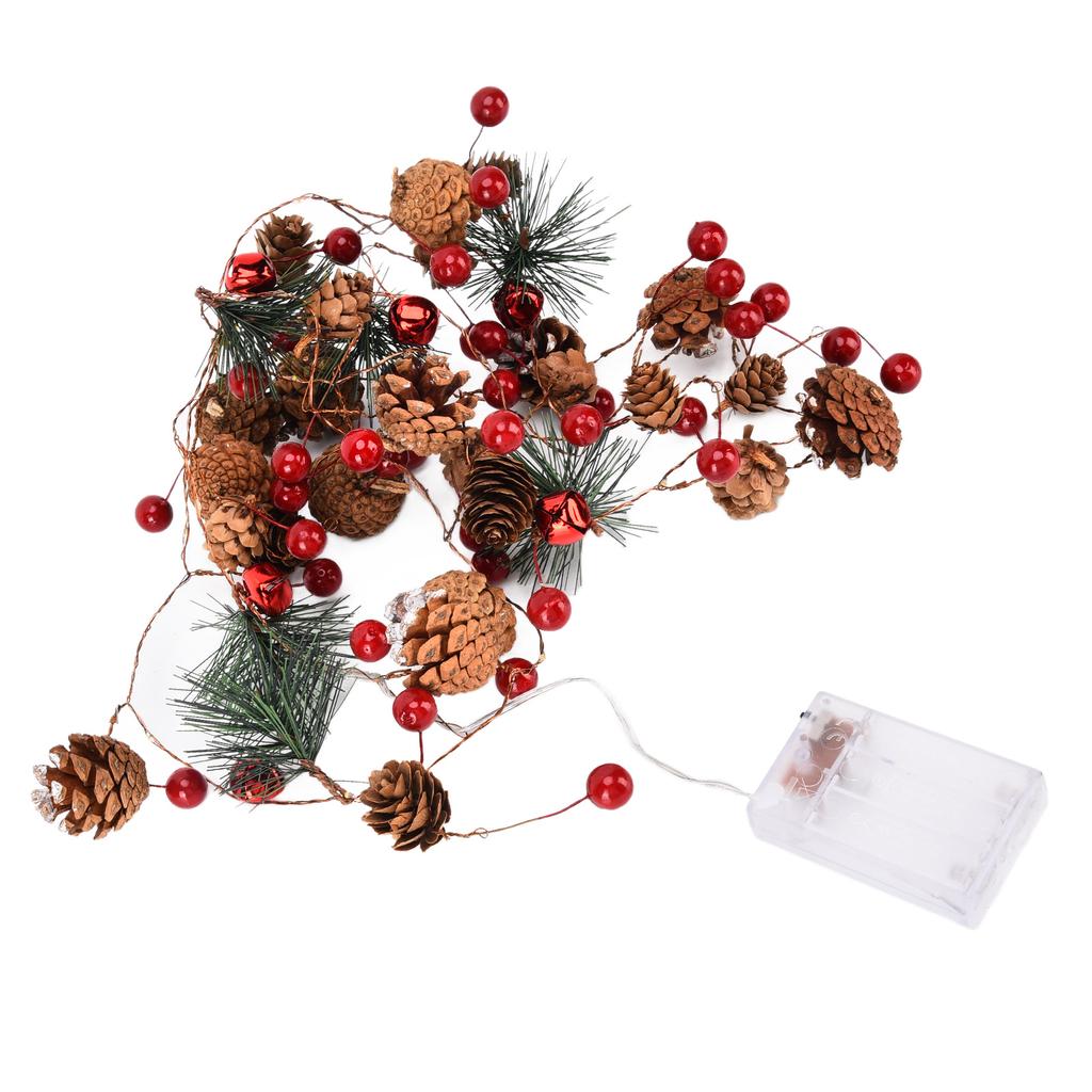 6,5 Fuß Weihnachts-Lichterkette Dekoration Tannenzapfen Beeren Feen-LED-Lichter für Innen und Außen