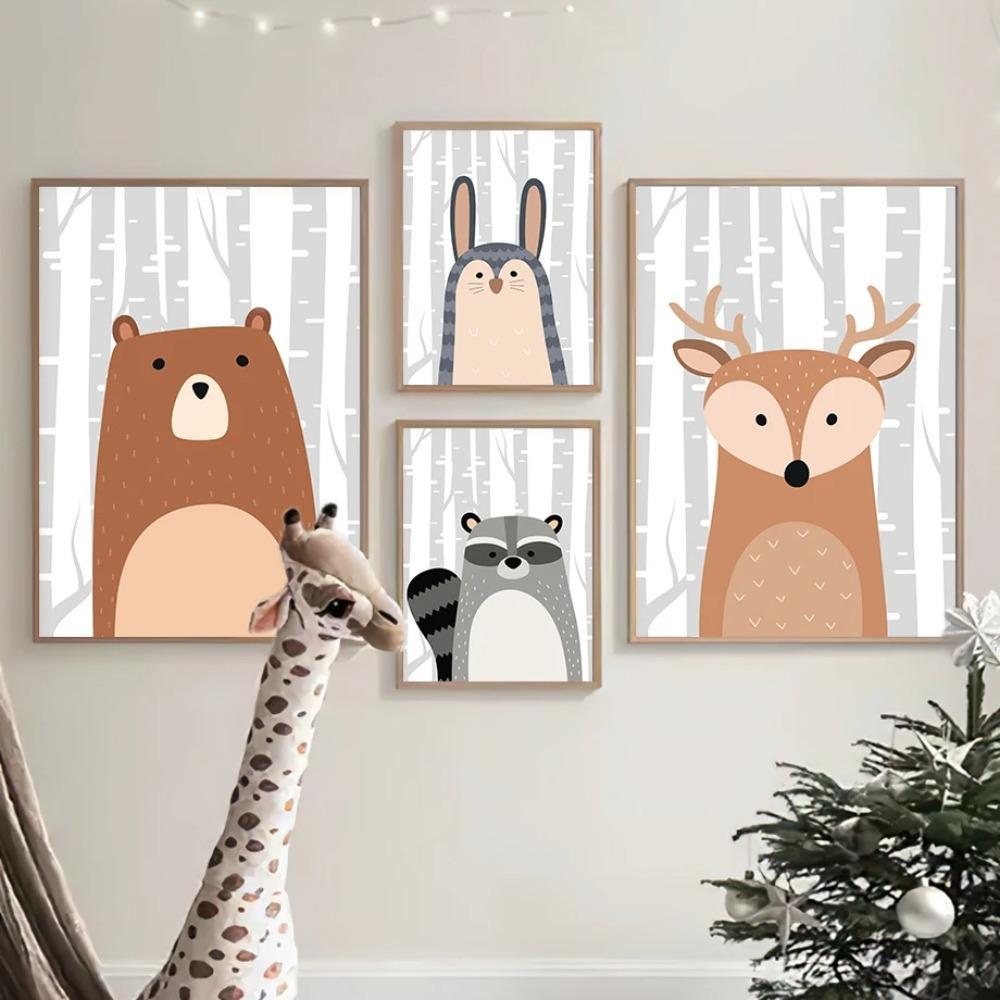 Jungle Animals Bear Squirrel Raccoon Fox Rabbit Wall Art Canvas Painting Nordic Posters And Prints Wall Pictures Kids Room Decor