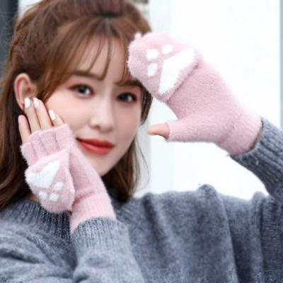 Commander's Half Finger Flip Revealing Cute Cat Claws Winter Warm and Velvet Thickened Unisex Gloves