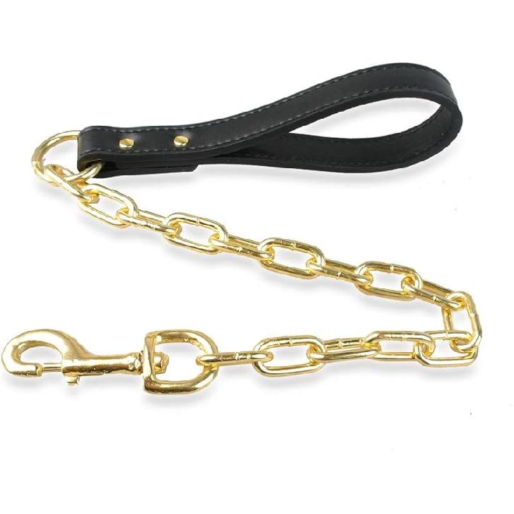 Didog 28 inch Length Heavy Duty Anti-bite Dog Giant Chain Leash with Leather Handle