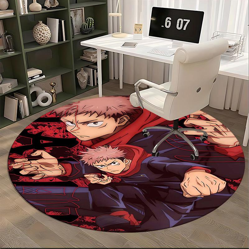 1pc Anime Cartoon Design Round Carpet for Office Chair Mat, NonSlip Rug Suitable for Home Decor, Living Room