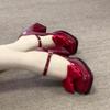 Red High-heeled Mary Jane Shoes for Women's 2025 New Winter High-heeled Shoes, Wedding Shoes, Small People Are Not Tired of Growing Their Feet