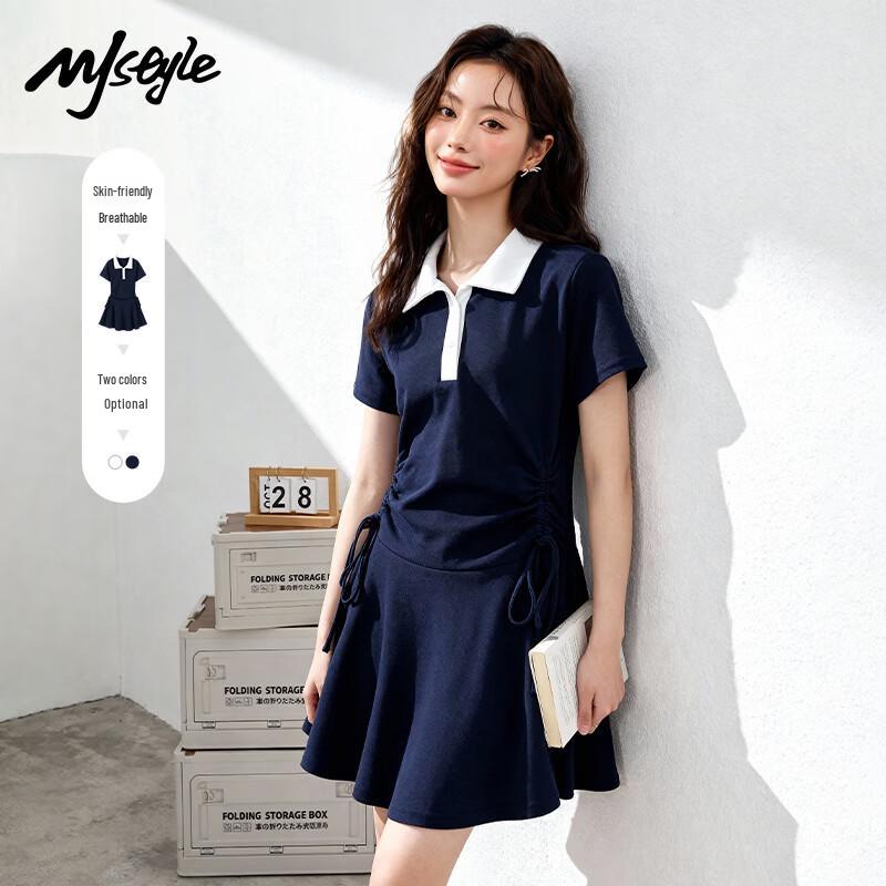 MJ STYLE Polo Collar Pleated Dress S