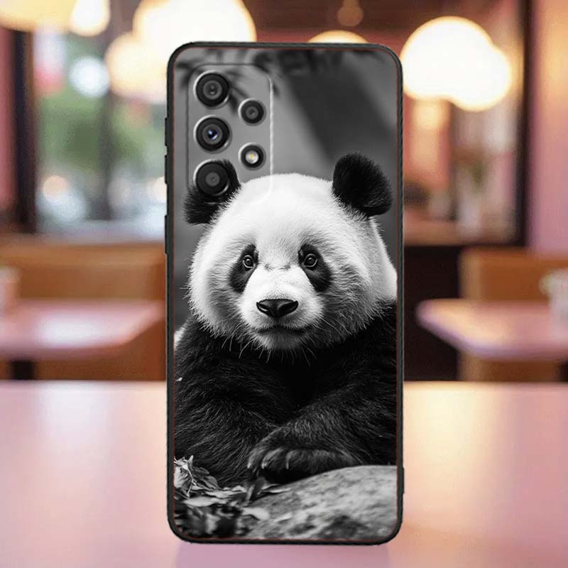 Cartoon Anime Panda Cute For Samsung A41 A35 A34 A33 A32 A25 A24 A23 A21s A06 A05 A04 A03 Note 10 20 Ultra 5G Black Phone Case