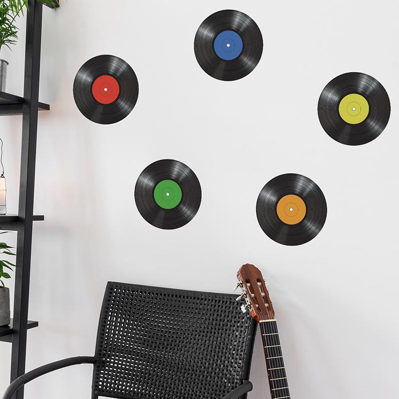 Creative Music Vinyl Record Wall Sticker Self-Adhesive Removable Decal for Bedroom Living Room Hallway Dorm Decor