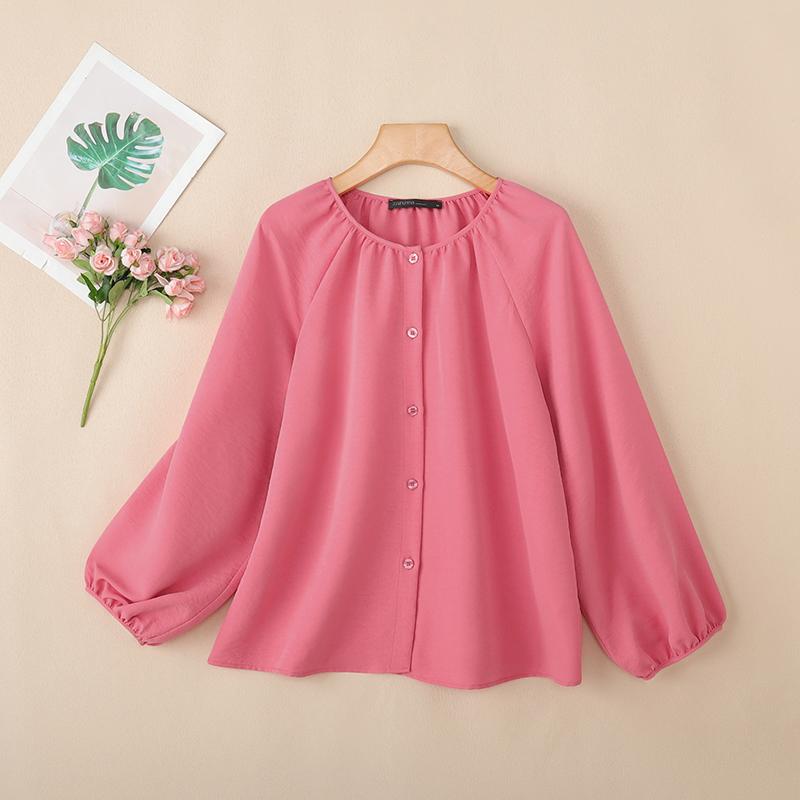 ZANZEA Women Casual Round Neck Solid Color Long Sleeve Loose Blouse