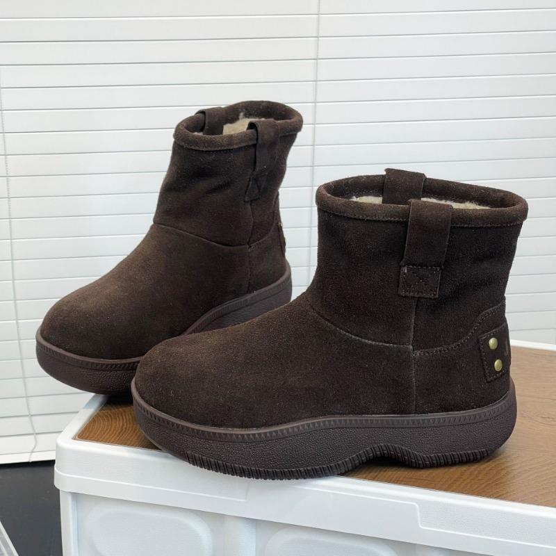 Leather platform snow boots women's winter new velvet thickened warm cotton shoes non-slip short boots shoes