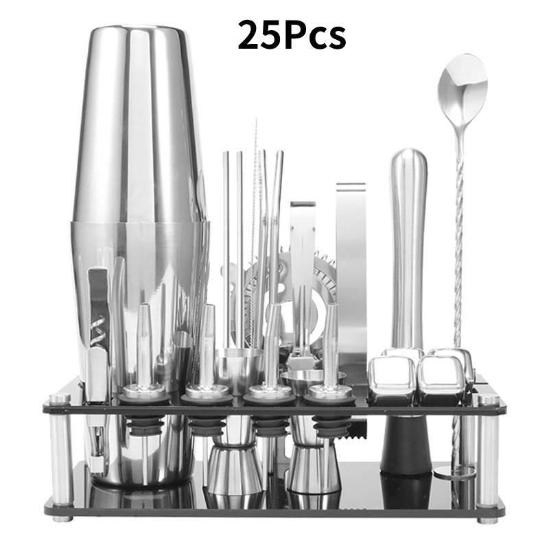 

Modern Stainless Steel Cocktail Shaker Set With 25 Piece Bar Tools For Mixology Boston Shaker