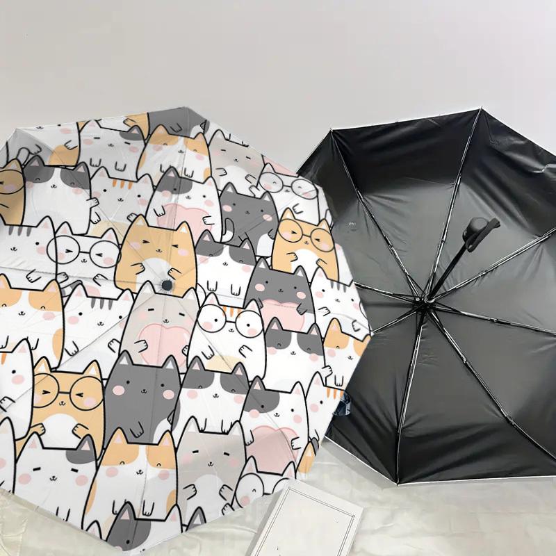 1pc cat circle Pattern Umbrella Design Automatic Opening and Closing Umbrella, High-quality Travel Umbrella, Lightweight and Portable, -90
