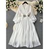 Retro Lantern Sleeve Dress Elegance Large Swing Rhinestone