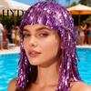 PET Glossy Ribbon Wig Colorful Foil Tinsel Wigs Metallic Fancy Party Shiny Cosplay Costume Photo Booth Prop for Adults Women Reflective Hair