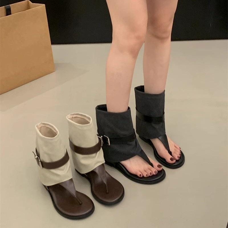 Inner heightening toe cool boots women's new summer trousers boots flip-flops pinch boots sandals short tube