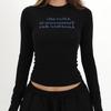 Slim-Fit Trendy Letter Print Long-Sleeved Top - Fashionable & Unique Design