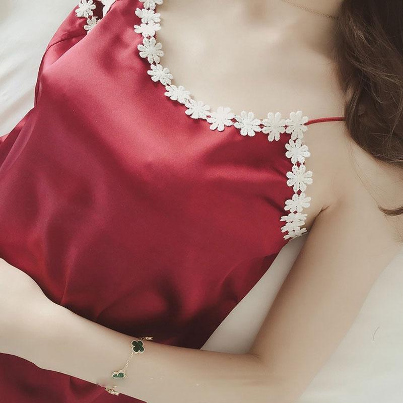 Summer Women 2 PCs Silk Sleeveless Sling Nightwear Casual Pajamas Set