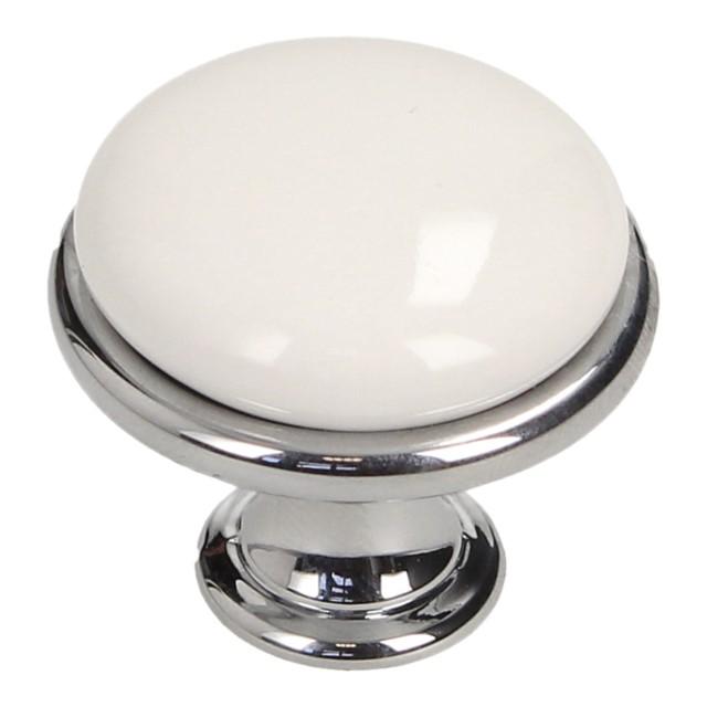 GP19 Knob, Glossy Chrome, WHT-0 Porcelain