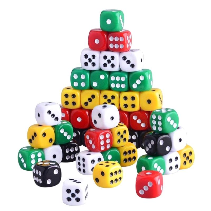 50Pcs 16mm 0.63In Digital Dices Kit 6 Sided Acrylic Dice Children Puzzle Board Game Dices Toy Round Corner KTV Bar Dices