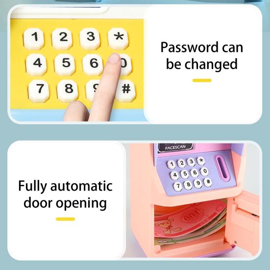 Kids Piggy Bank Portable Handle Built-in Music Digital Password Simulation Face Recognition Save