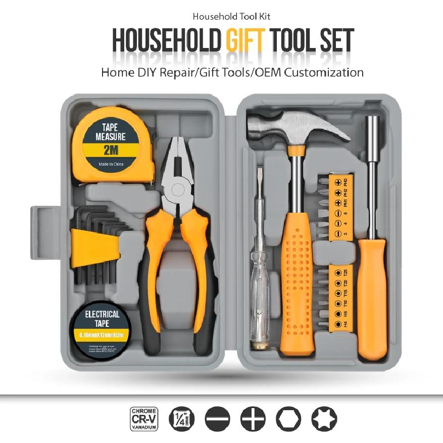 24-teiliges kompaktes gelbes DIY-Handwerkzeug-Set für Zuhause & Büro, für Heimwerker-Reparaturen, Drahtschneider
