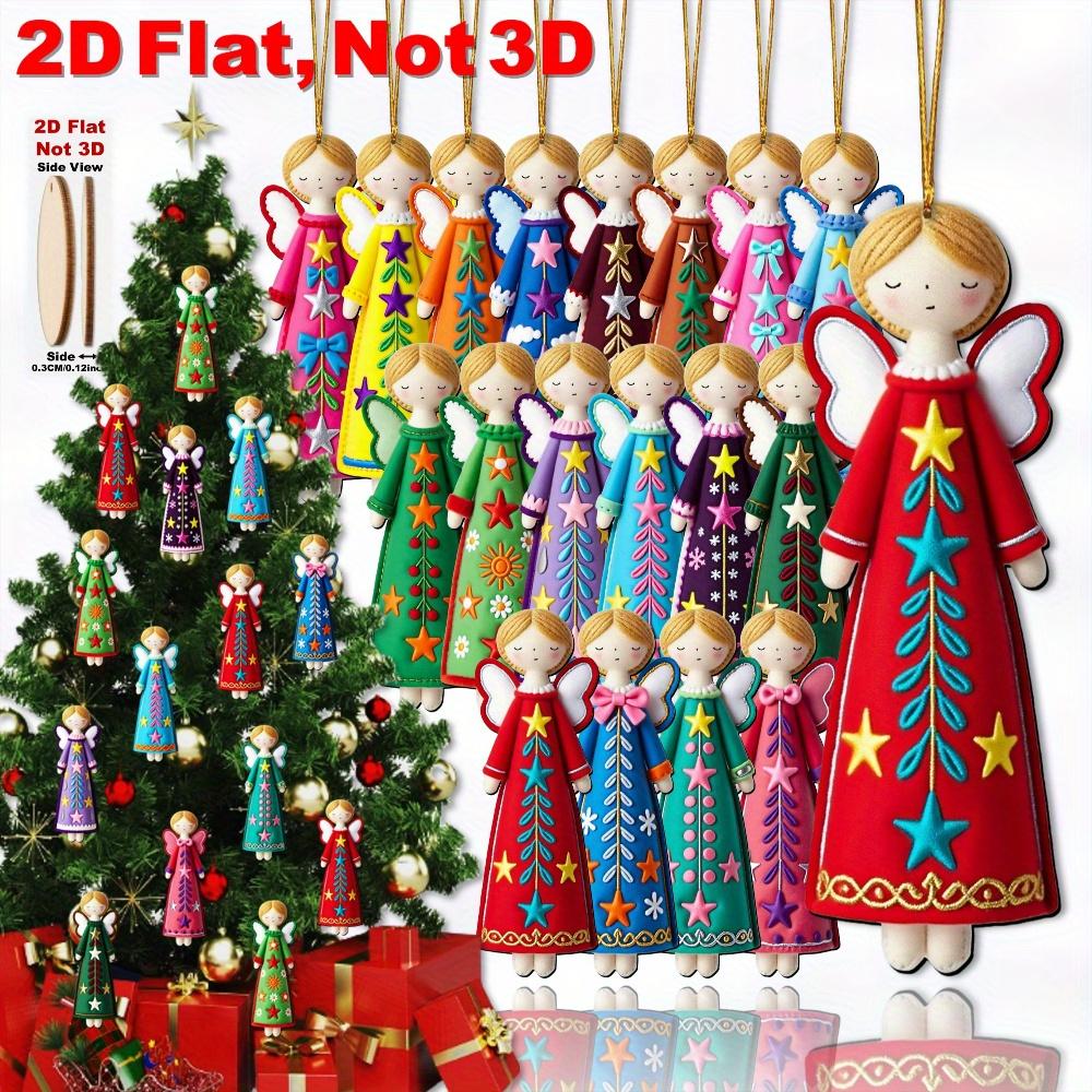 16pcs Colorful 11.94 Cm Artificial Wood Flat 2D Angel Decorations, Christmas Tree Toppers, Gift Tags, Party & Home Decorations