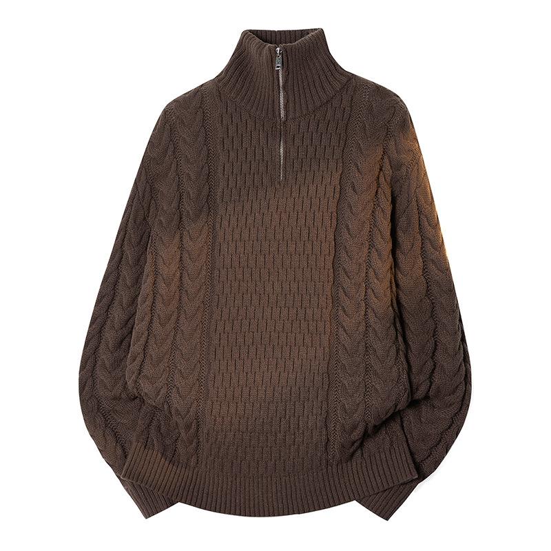 

Мужской теплый модный универсальный свитер большого размера, толстый, из мягкой ткани, свитер на молнии до середины, свободный, повседневный, спортивный, трикотаж с длинными рукавами 6XL коричневый