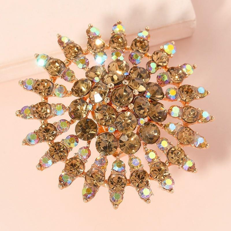 Personalized Japanese Fashion Exaggerated Creative Design Open Ring Simple Exquisite Luxury Full Diamond Sun Flower Ring