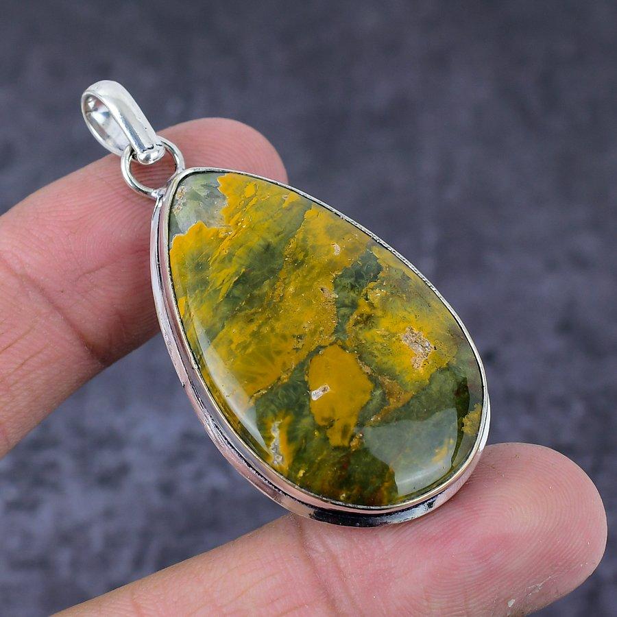 Natural Ocean Jasper Gemstone Handmade 925 Sterling Silver Pendant 2.17" E1H47