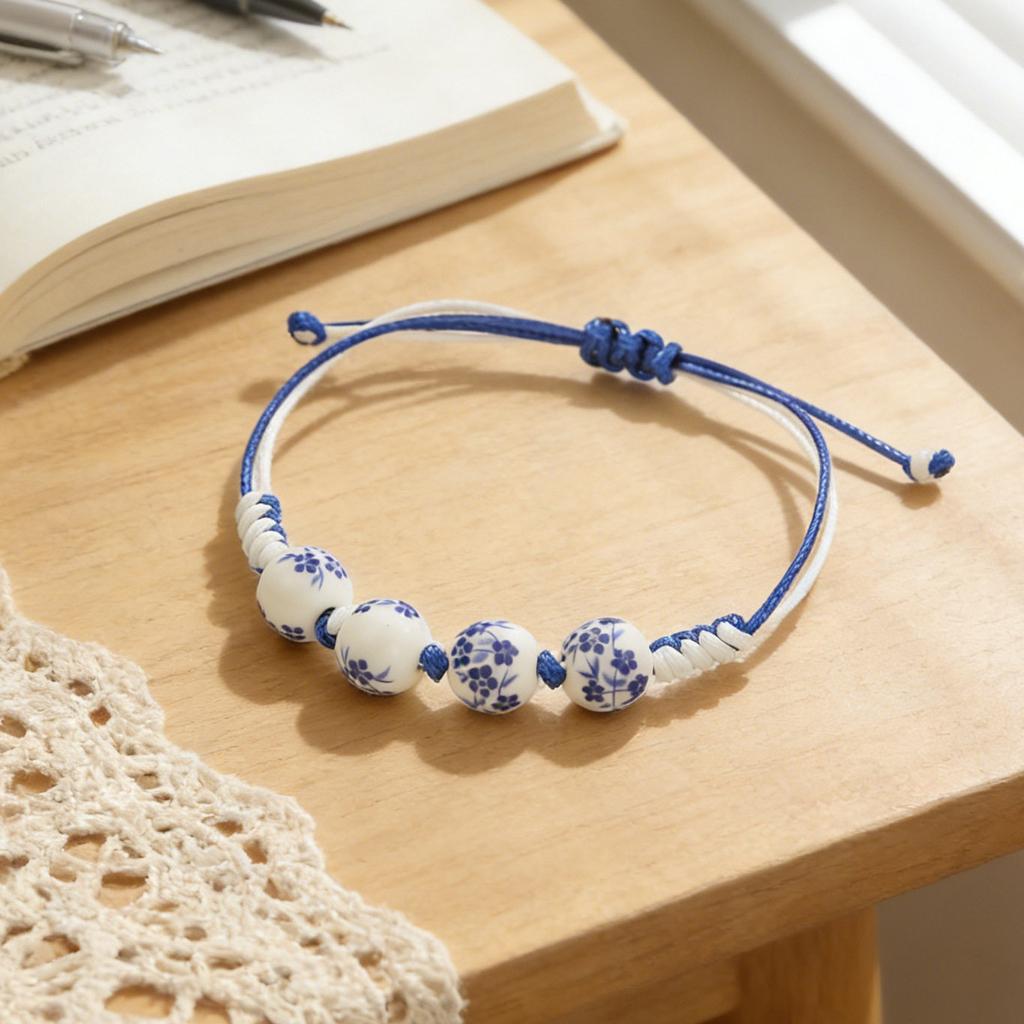 Pulsera de porcelana azul y blanca pulsera de cerámica pulsera Cruz colgante lazo colgante
